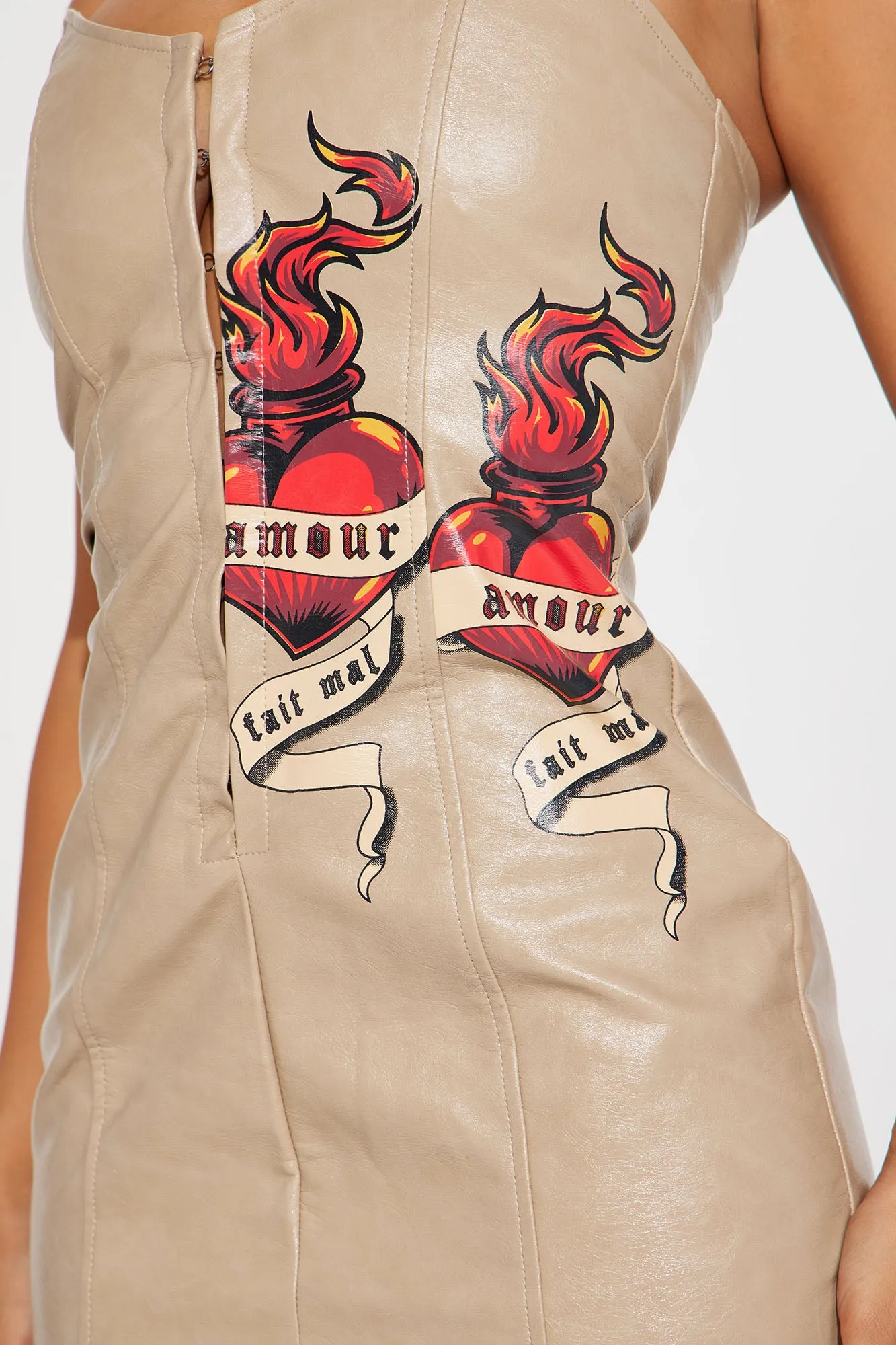 Amour Faux Leather Mini Dress - Taupe