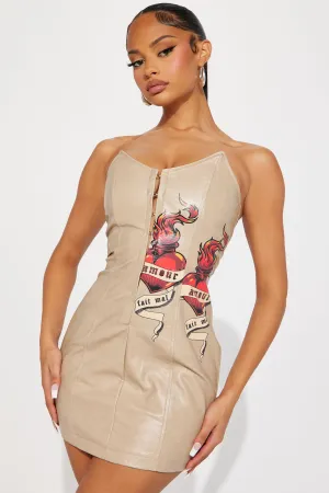 Amour Faux Leather Mini Dress - Taupe