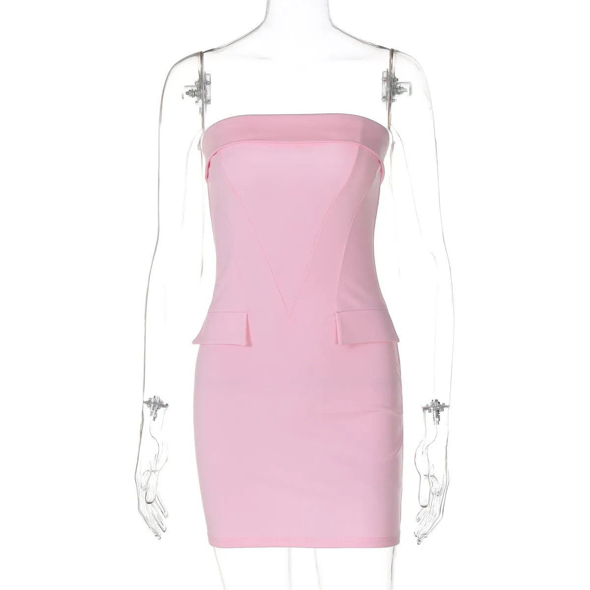 Amozae avant garde dress to impress Women's Clothing 2024 Summer New Sexy Hot Girl Style Tube Top Short Skirt Fake Pocket Fashion Sheath Dress Women