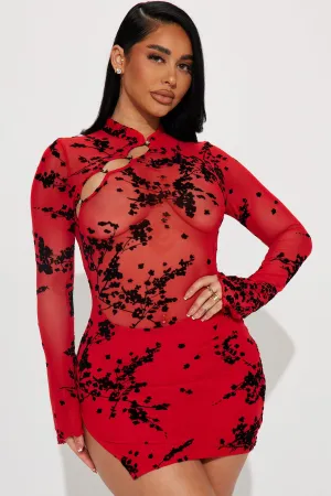 Anastasia Mesh Mini Dress - Red