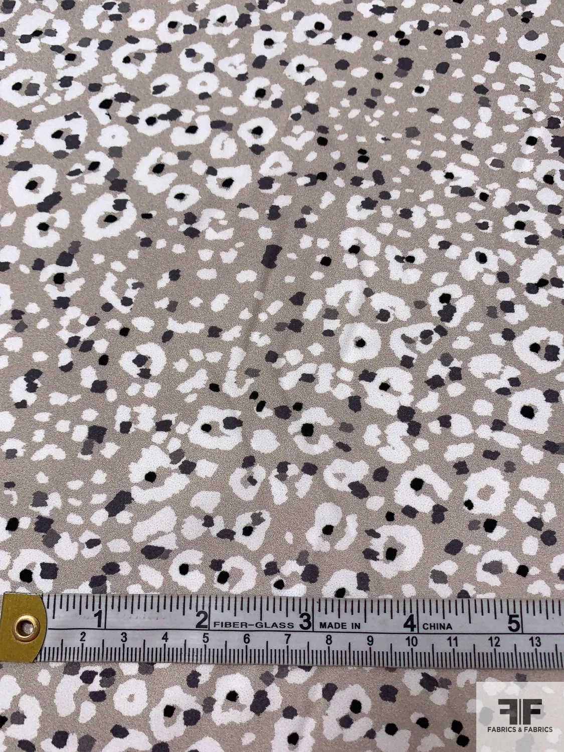Animal Pattern Inspired Matte-Side Printed Silk Charmeuse - Taupe / Black / Off-White