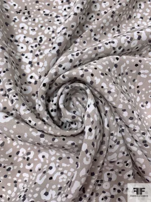 Animal Pattern Inspired Matte-Side Printed Silk Charmeuse - Taupe / Black / Off-White
