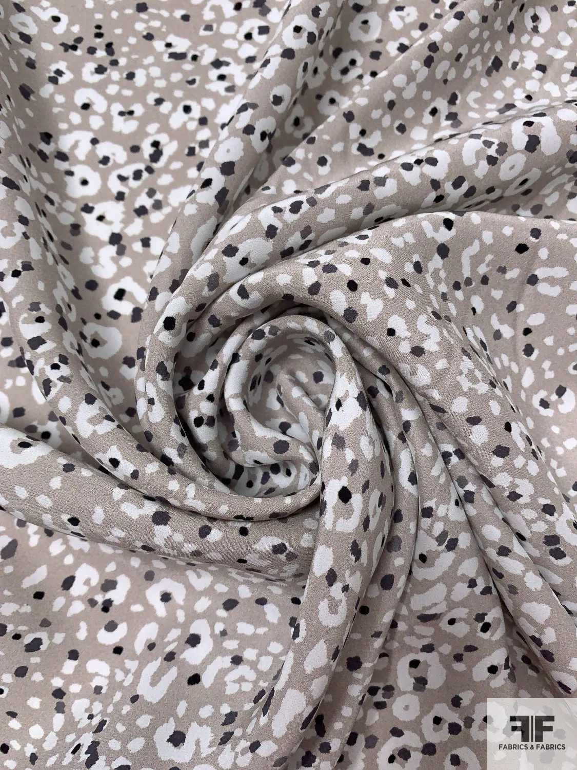 Animal Pattern Inspired Matte-Side Printed Silk Charmeuse - Taupe / Black / Off-White