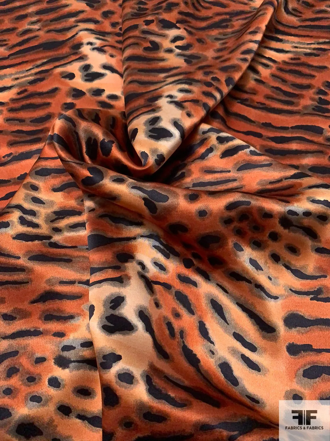 Animal Pattern Printed Silk Charmeuse - Fiery Brown / Black / Taupe