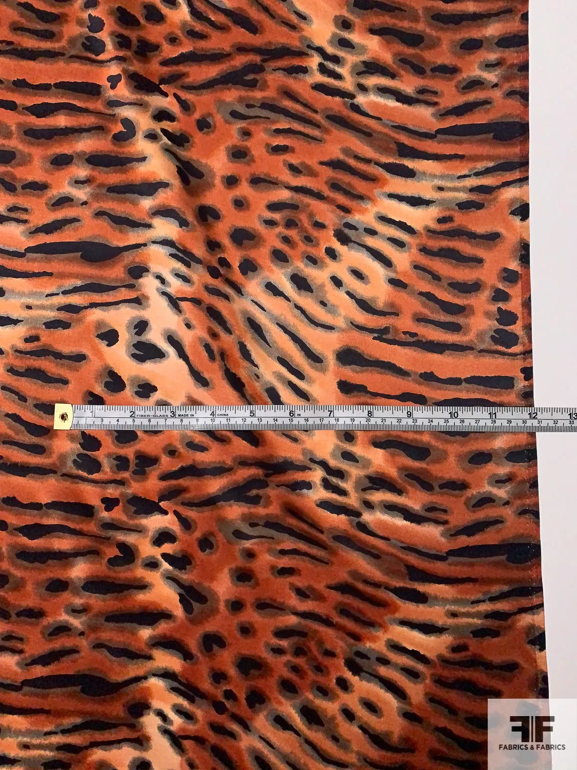 Animal Pattern Printed Silk Charmeuse - Fiery Brown / Black / Taupe