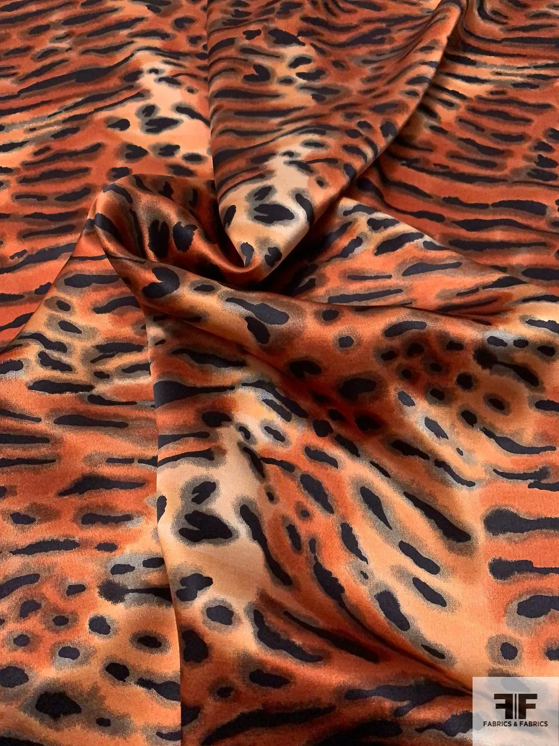 Animal Pattern Printed Silk Charmeuse - Fiery Brown / Black / Taupe
