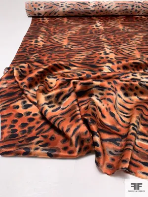 Animal Pattern Printed Silk Charmeuse - Fiery Brown / Black / Taupe