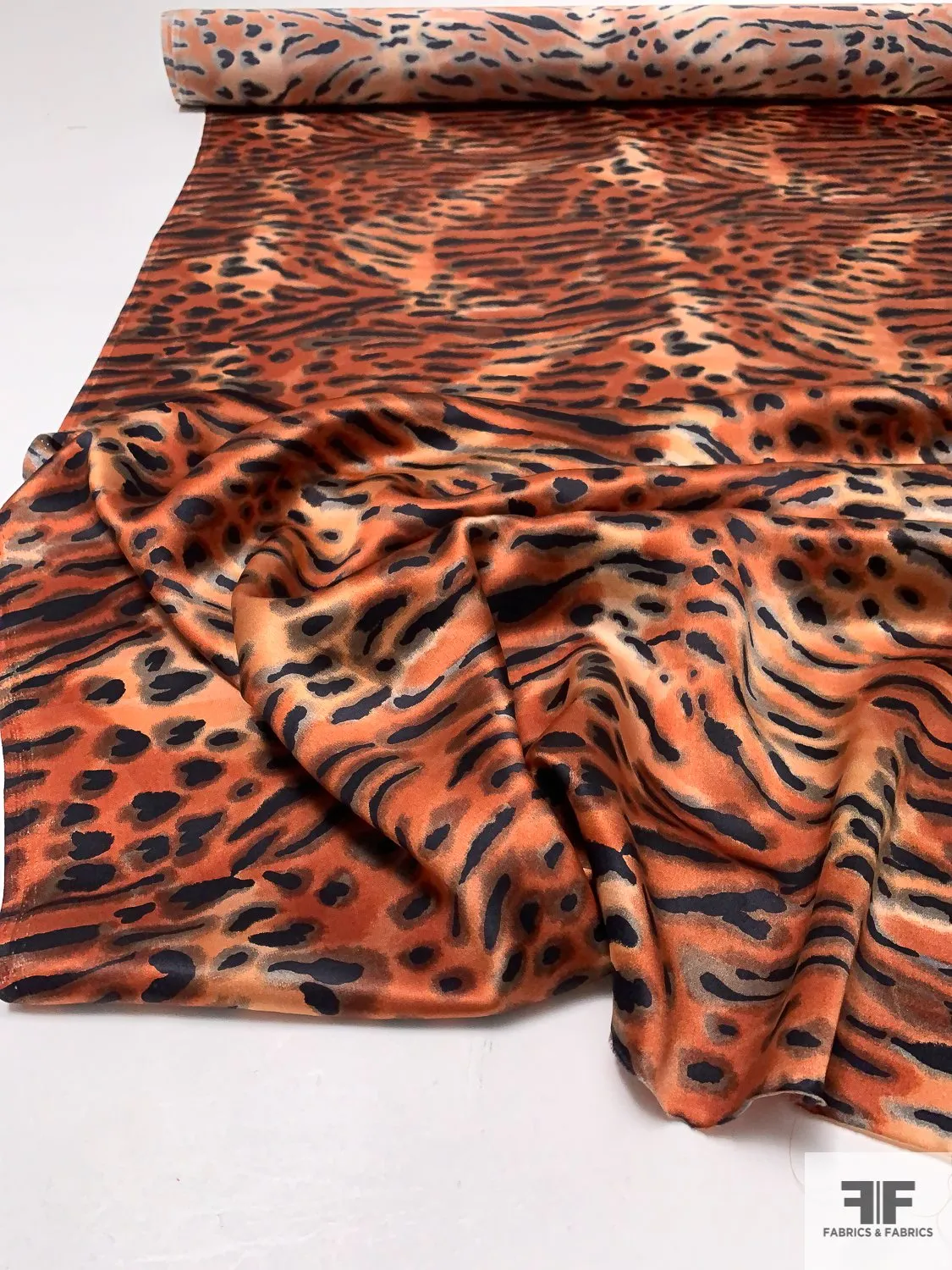 Animal Pattern Printed Silk Charmeuse - Fiery Brown / Black / Taupe