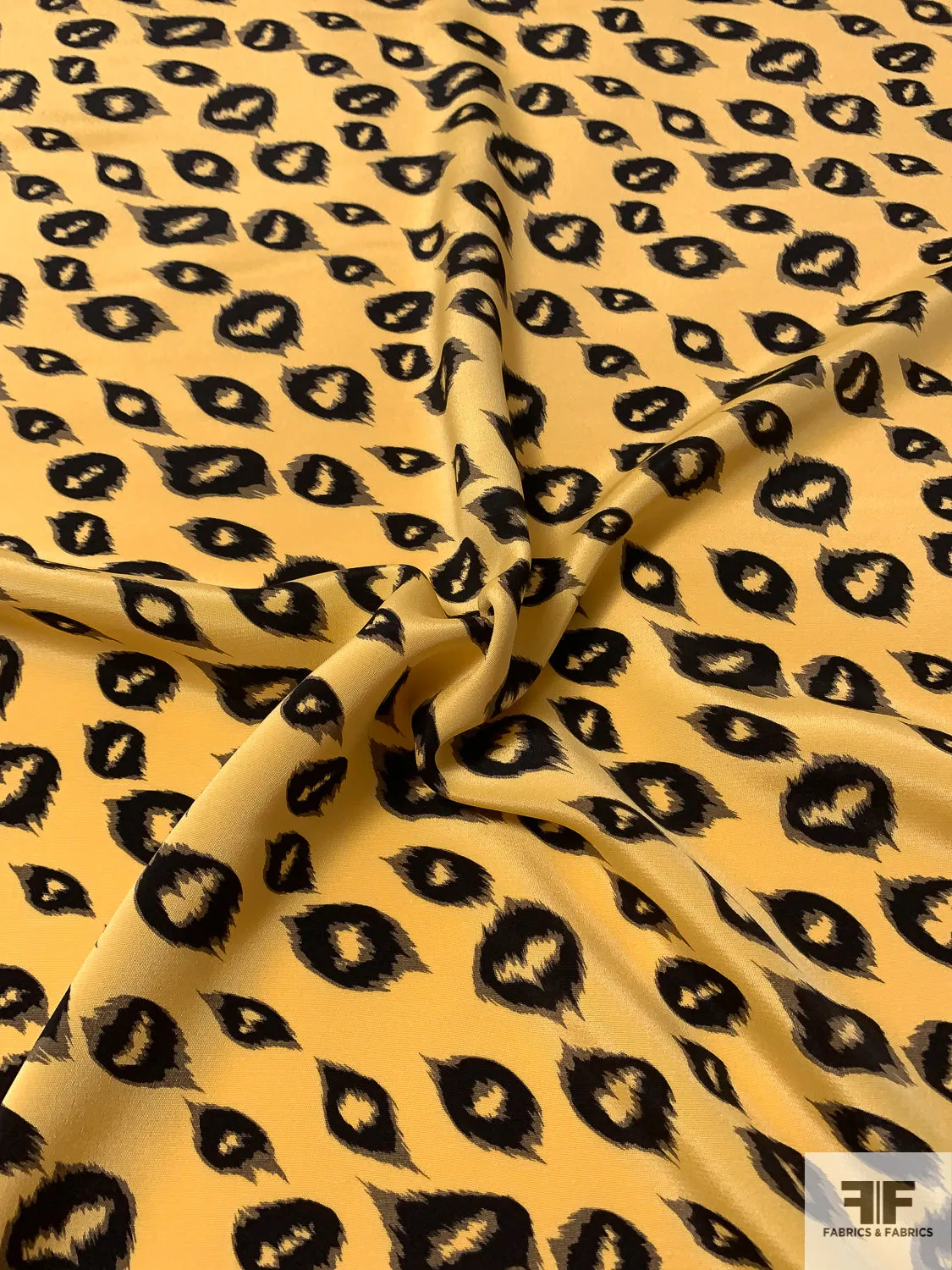 Animal Pattern Printed Silk Crepe - Summer Daffodil Yellow / Black / Taupe