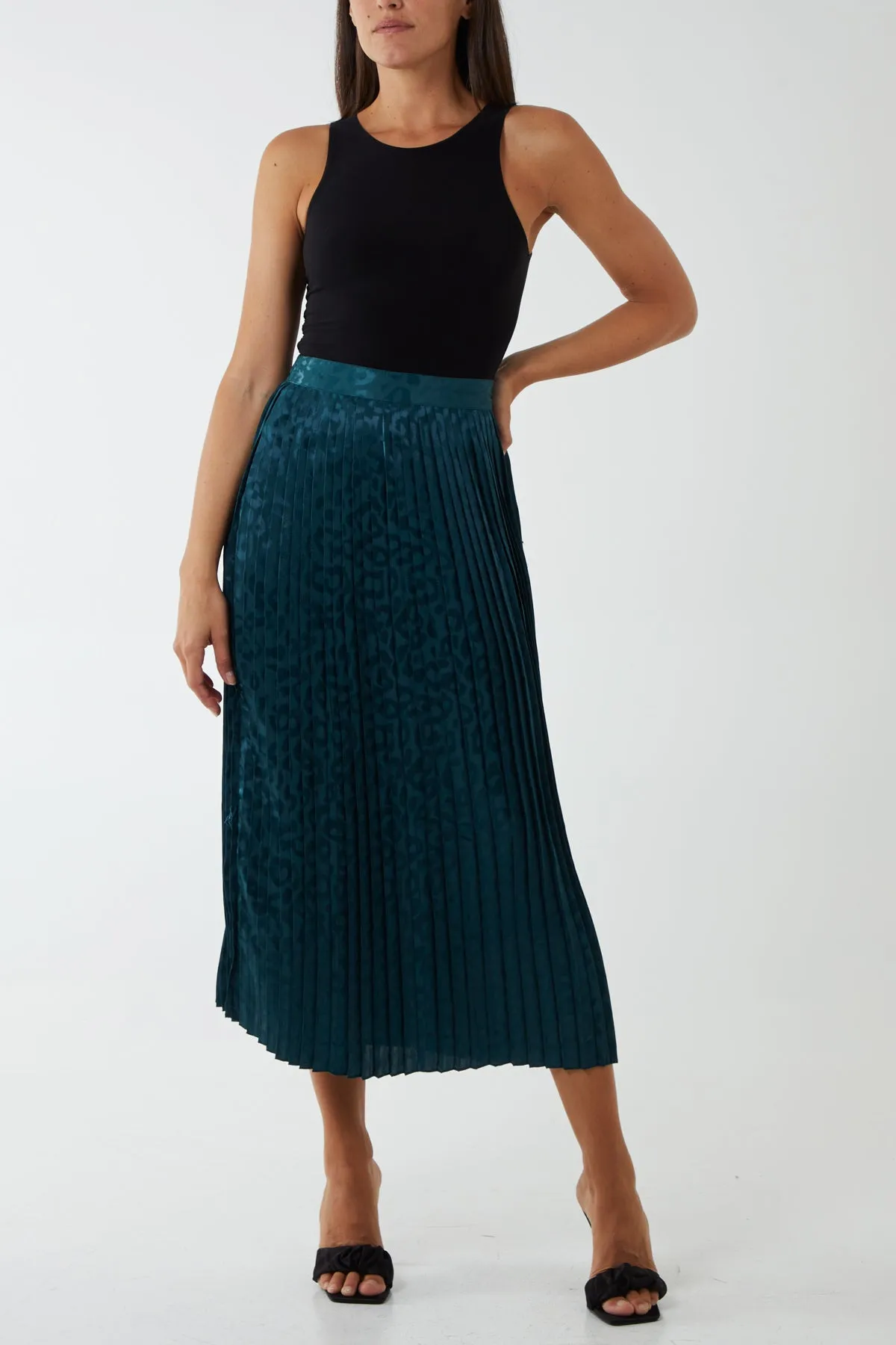 Animal Satin Jacquard Pleated Midi Skirt