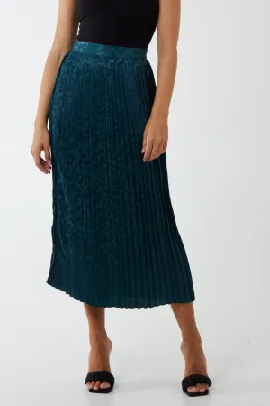 Animal Satin Jacquard Pleated Midi Skirt