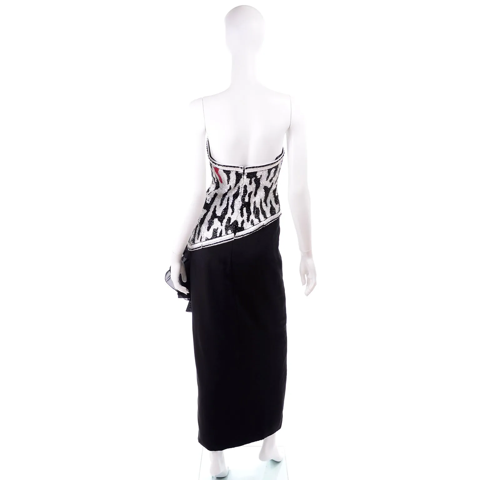 Ann Lawrence Vintage Red Black & White Beaded Sequins Strapless Dress