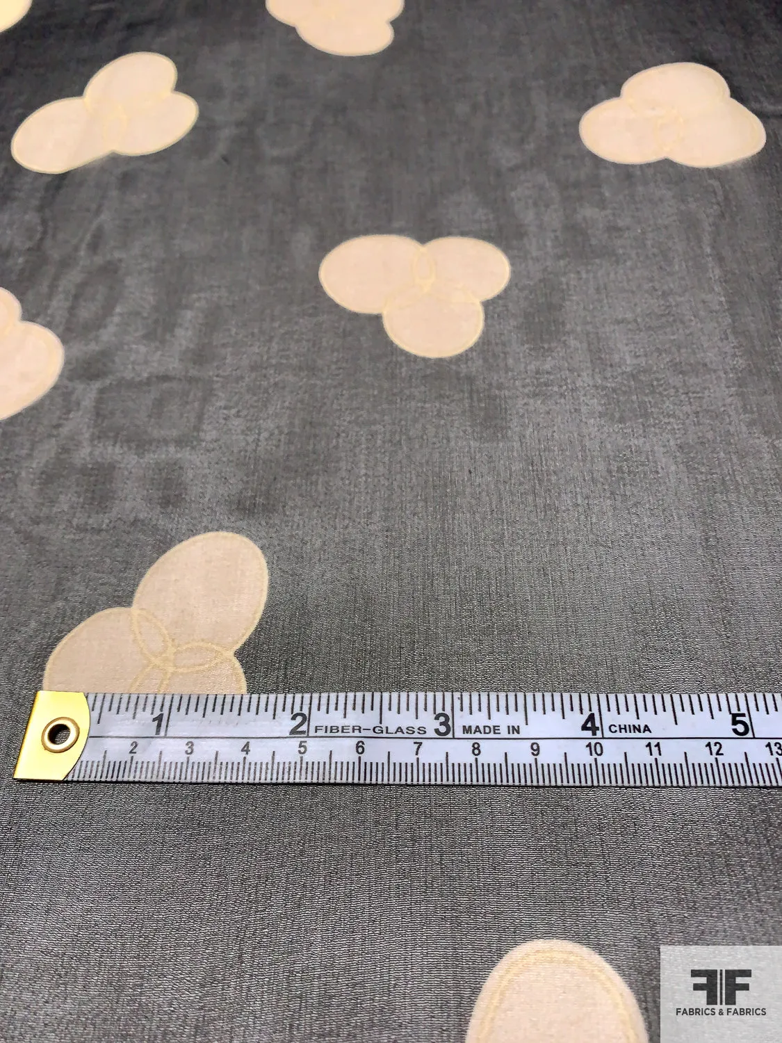 Anna Sui Cloud Printed Silk Chiffon Panel - Light Taupe / Black / Pale Olive