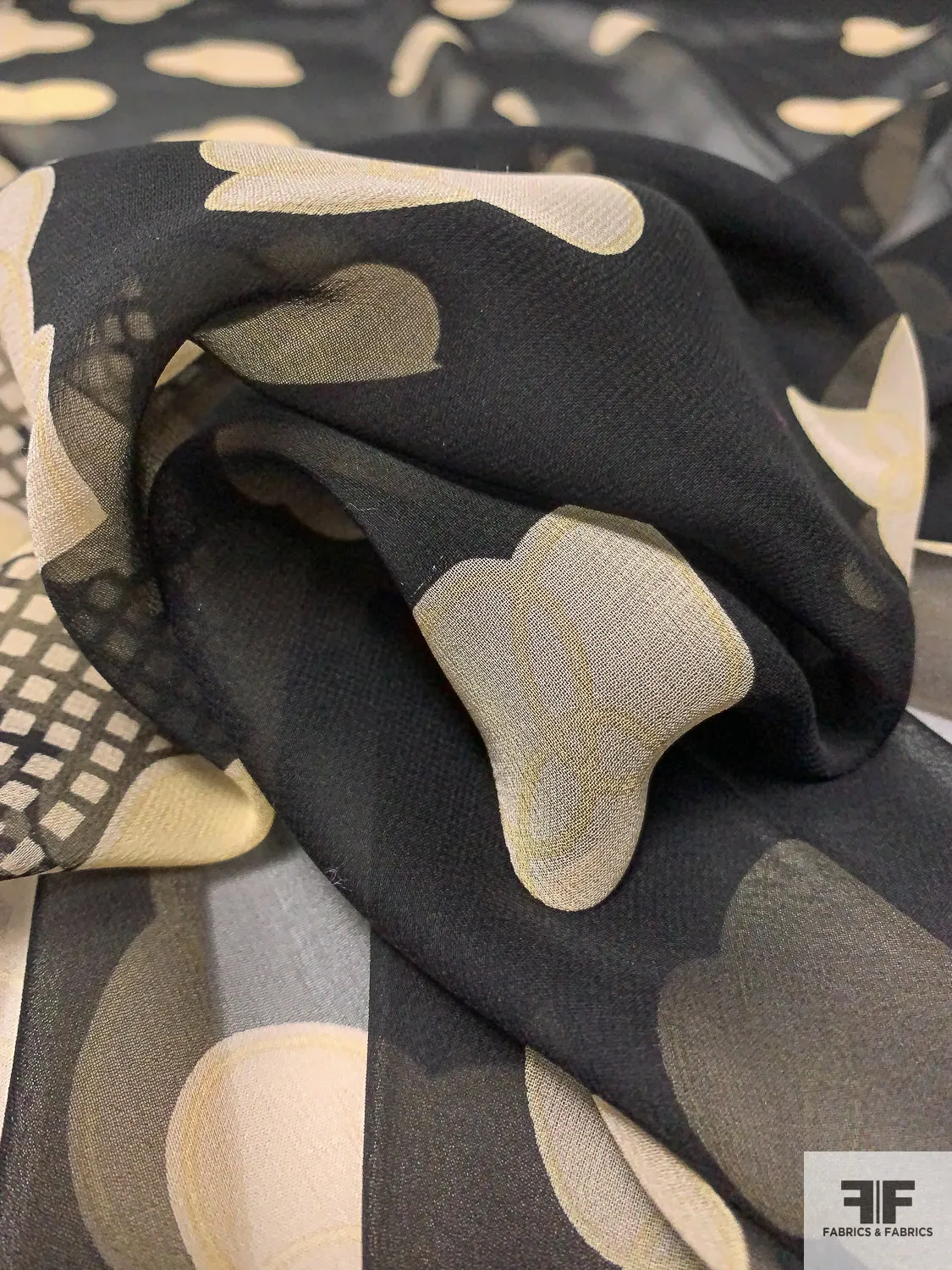 Anna Sui Cloud Printed Silk Chiffon Panel - Light Taupe / Black / Pale Olive