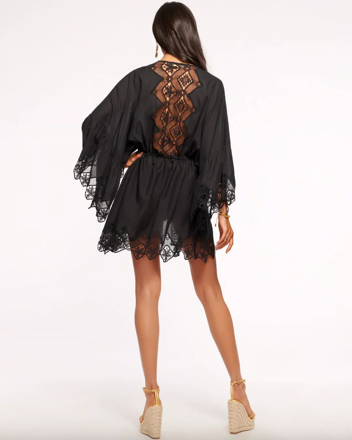 April Lace Coverup Mini Dress - Black