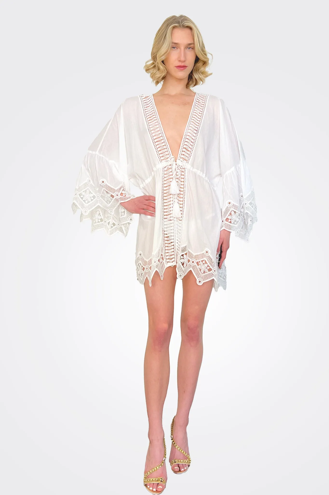 April Lace Coverup Mini Dress - White