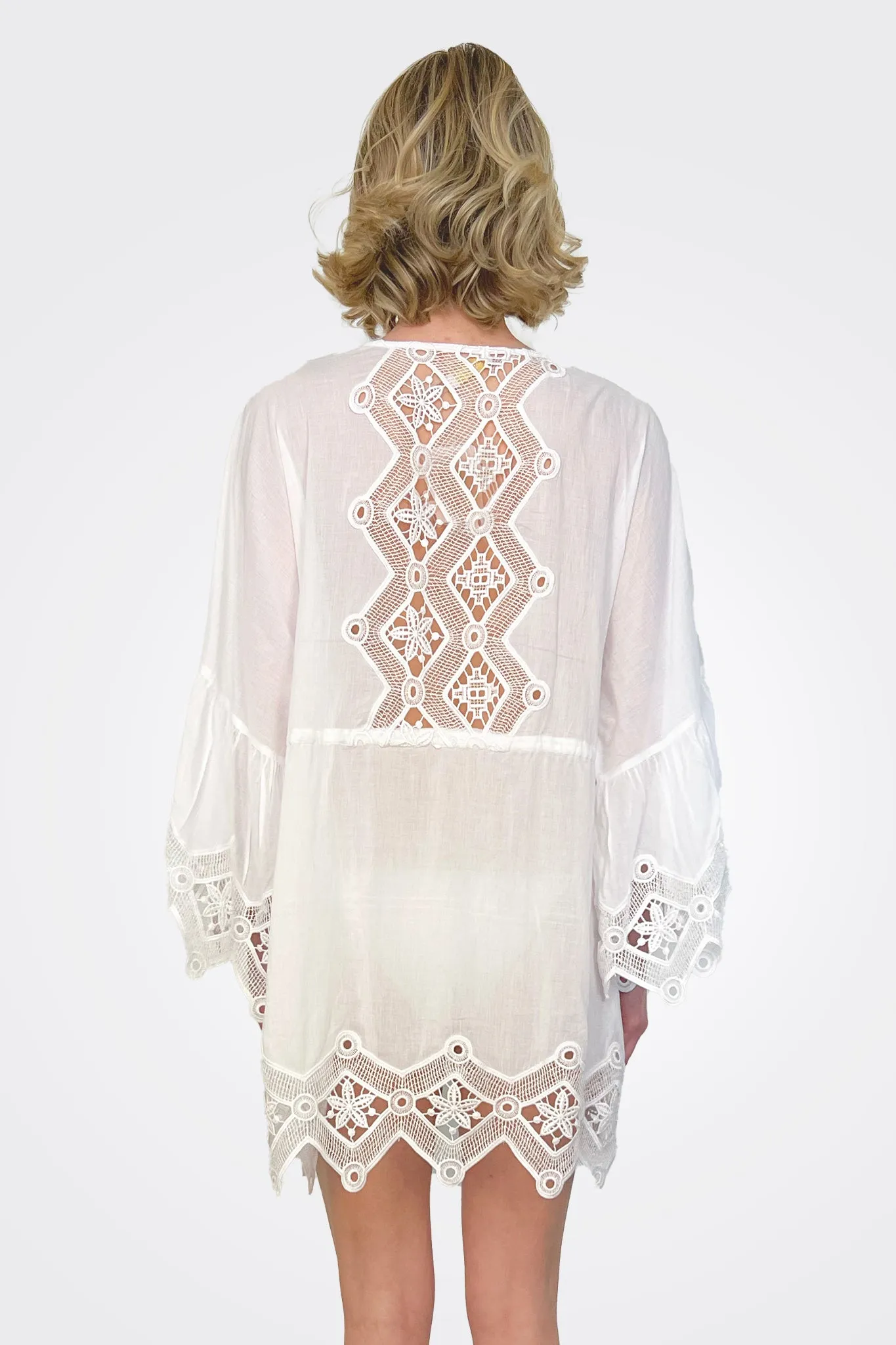April Lace Coverup Mini Dress - White