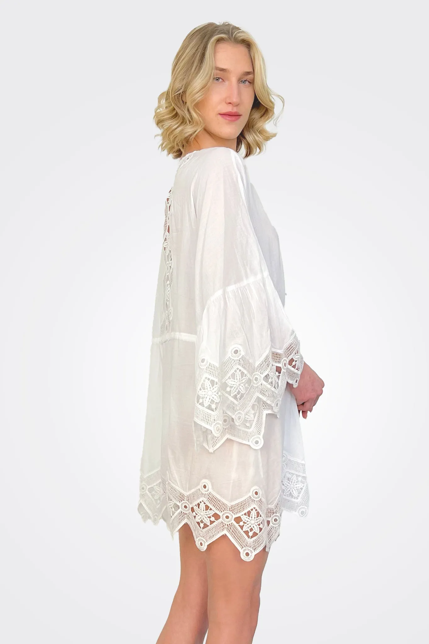 April Lace Coverup Mini Dress - White