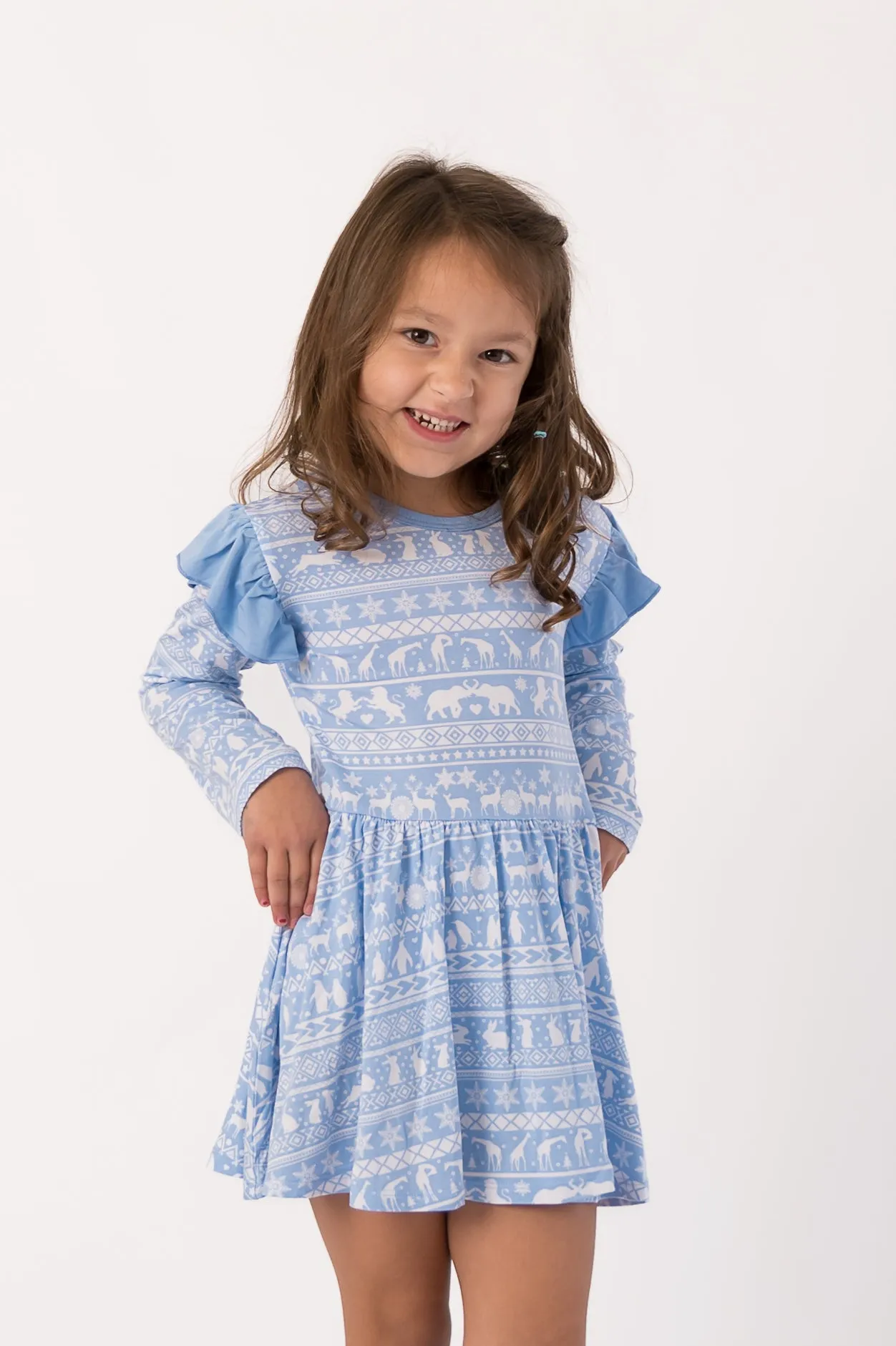 Arctic Fair Isle | Long Sleeve Flutter Bodysuit Dress