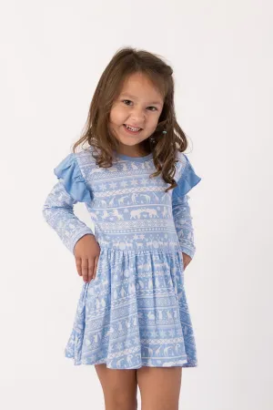 Arctic Fair Isle | Long Sleeve Flutter Bodysuit Dress