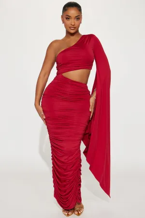 Aria Ruched Maxi Dress - Wine