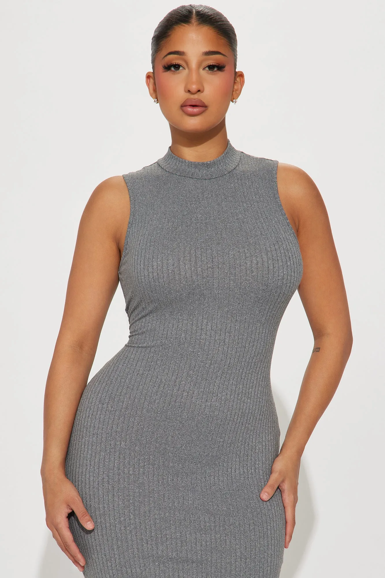 Ariella Ribbed Maxi Dress - Heathered Grey
