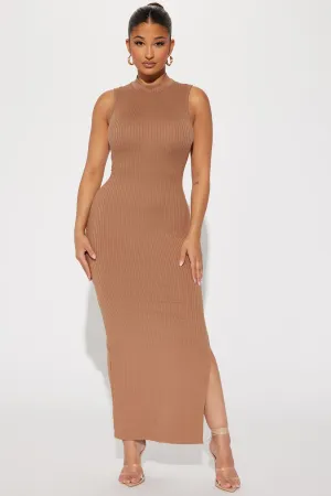 Ariella Ribbed Maxi Dress - Taupe
