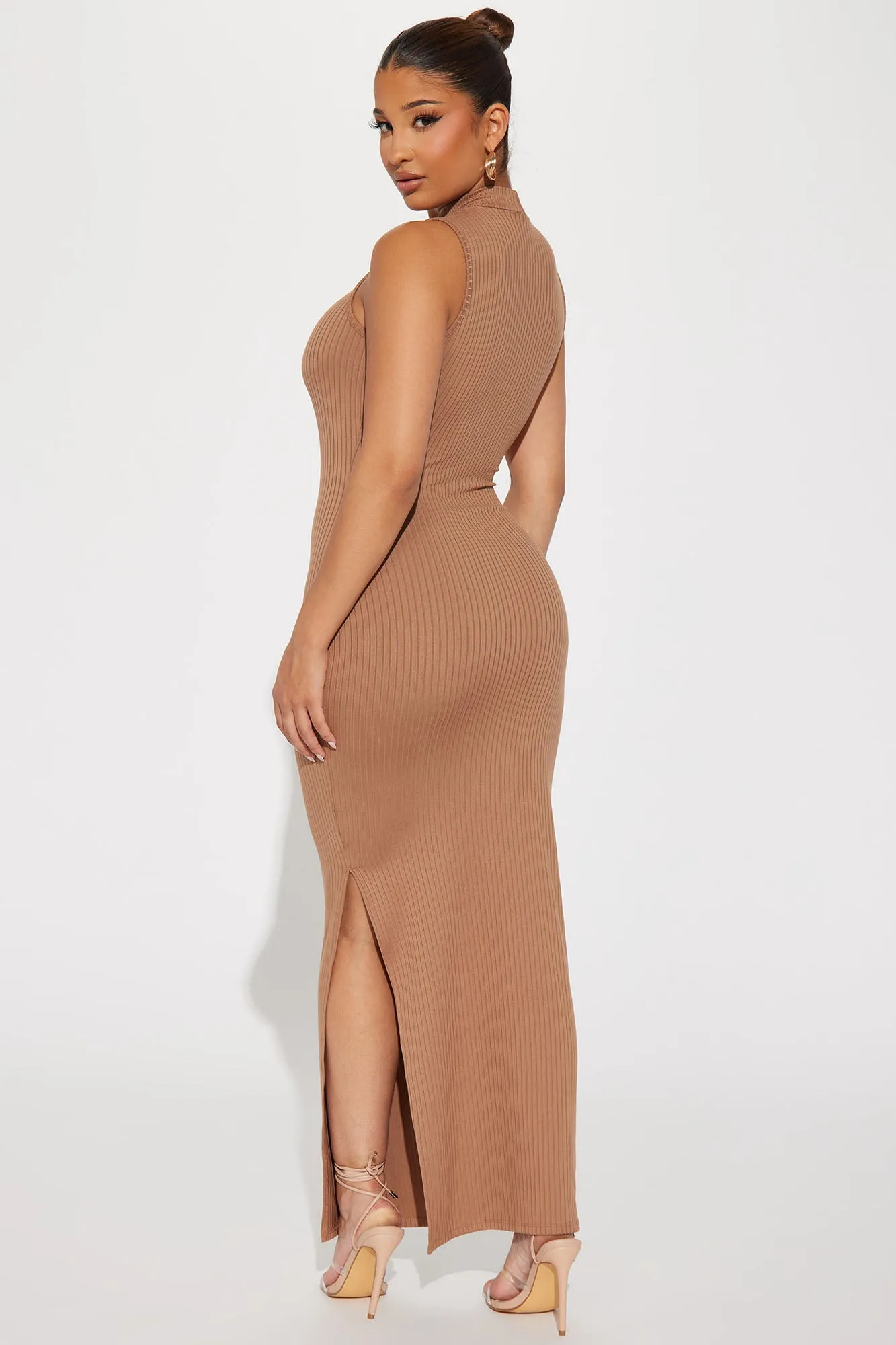 Ariella Ribbed Maxi Dress - Taupe