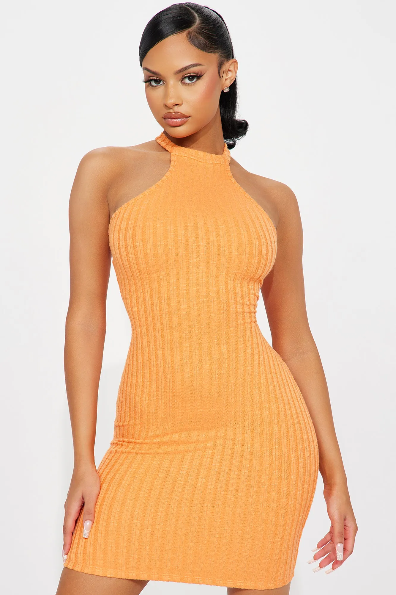 Ashley Ribbed Mini Dress - Orange