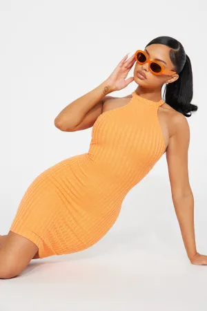 Ashley Ribbed Mini Dress - Orange