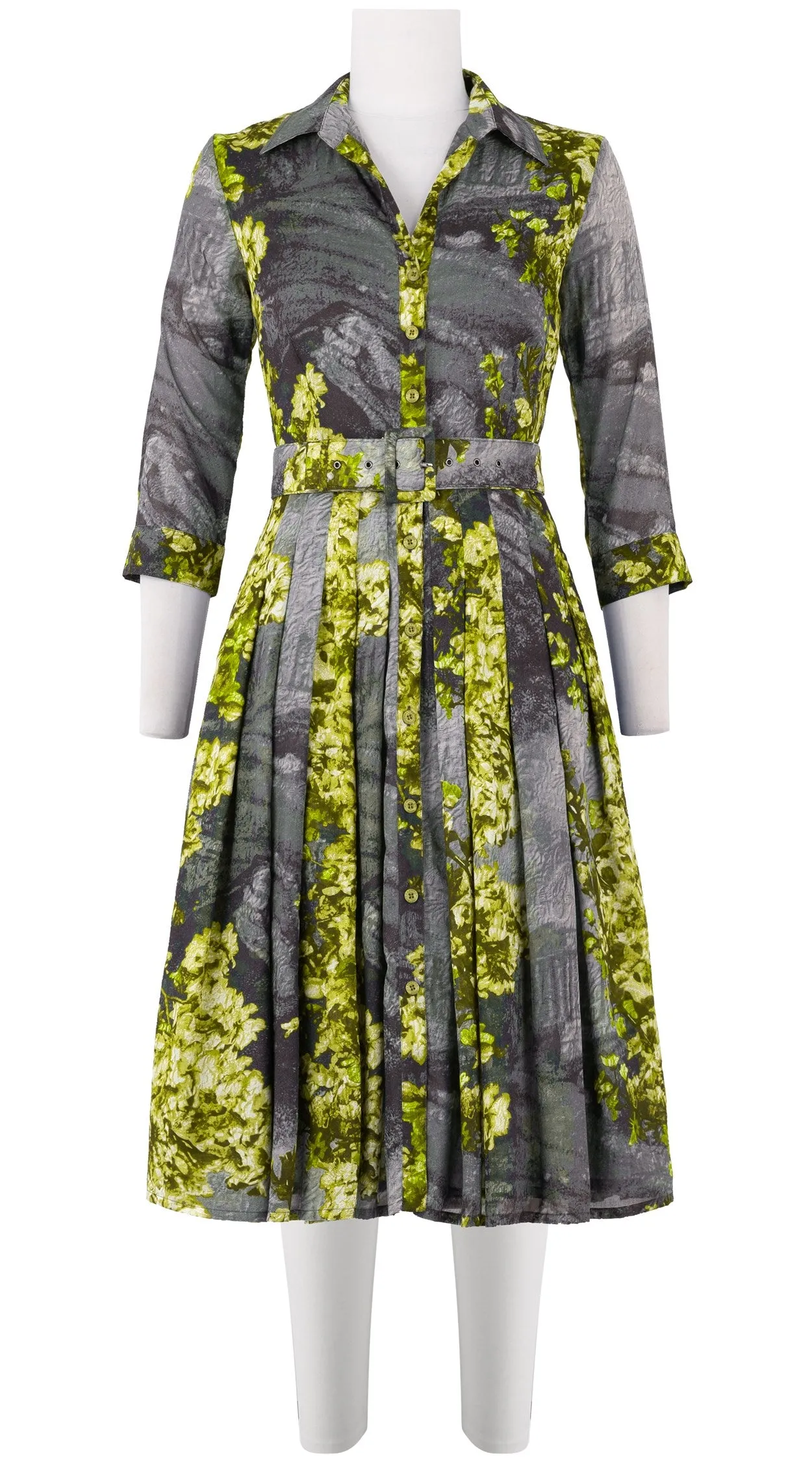 Audrey Dress #4 Shirt Collar 3/4 Sleeve Long Length Cotton Musola (Roman Dawn All Over)
