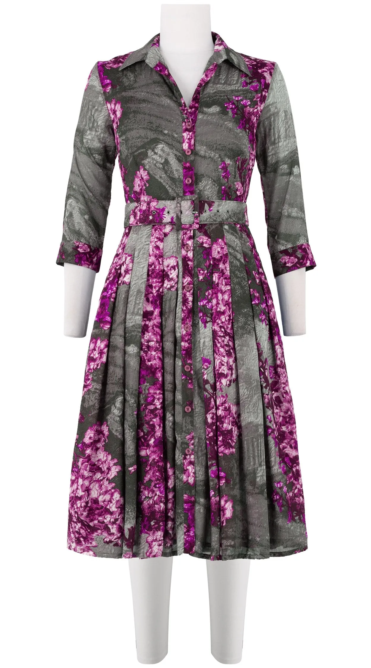 Audrey Dress #4 Shirt Collar 3/4 Sleeve Long Length Cotton Musola (Roman Dawn All Over)