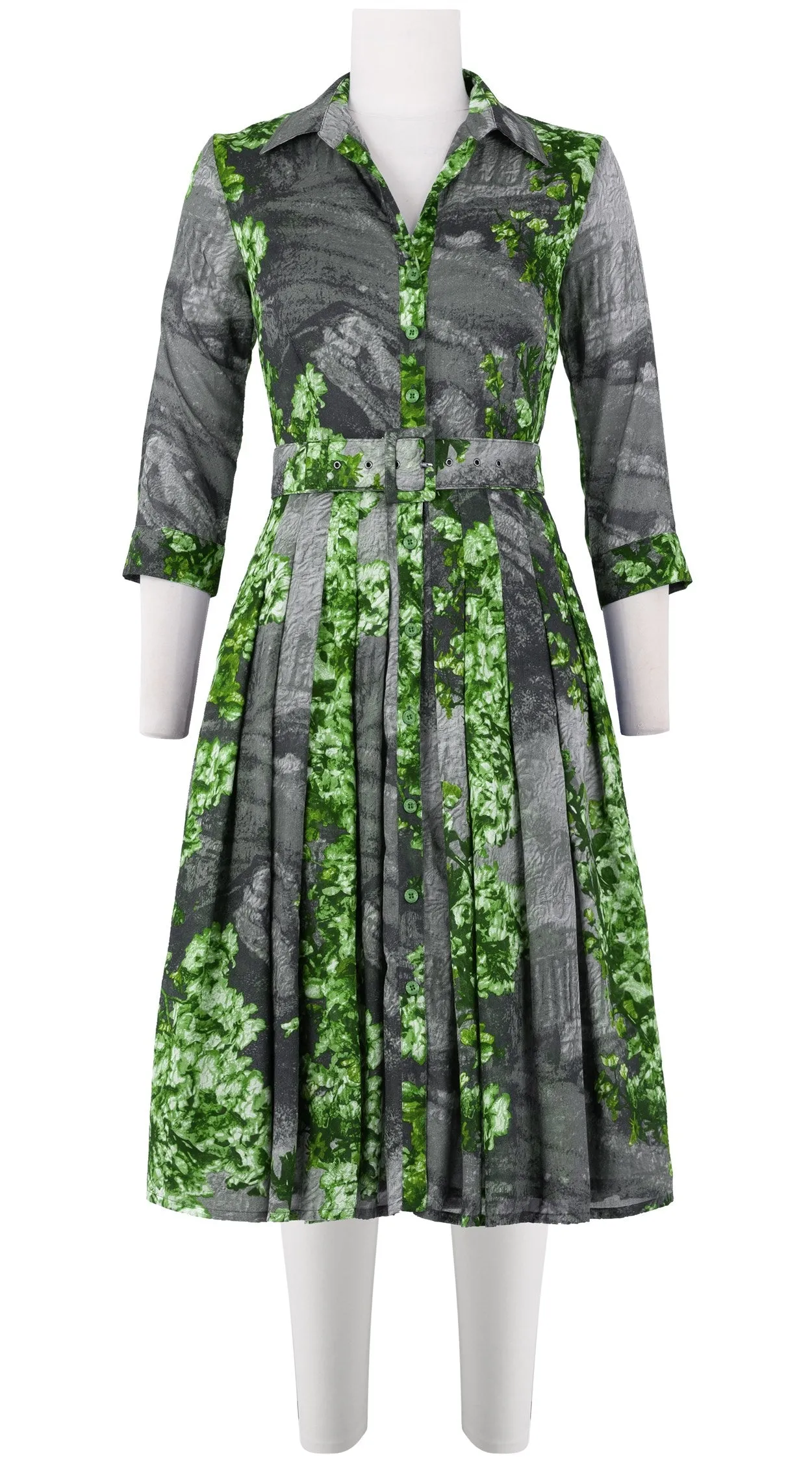 Audrey Dress #4 Shirt Collar 3/4 Sleeve Long Length Cotton Musola (Roman Dawn All Over)