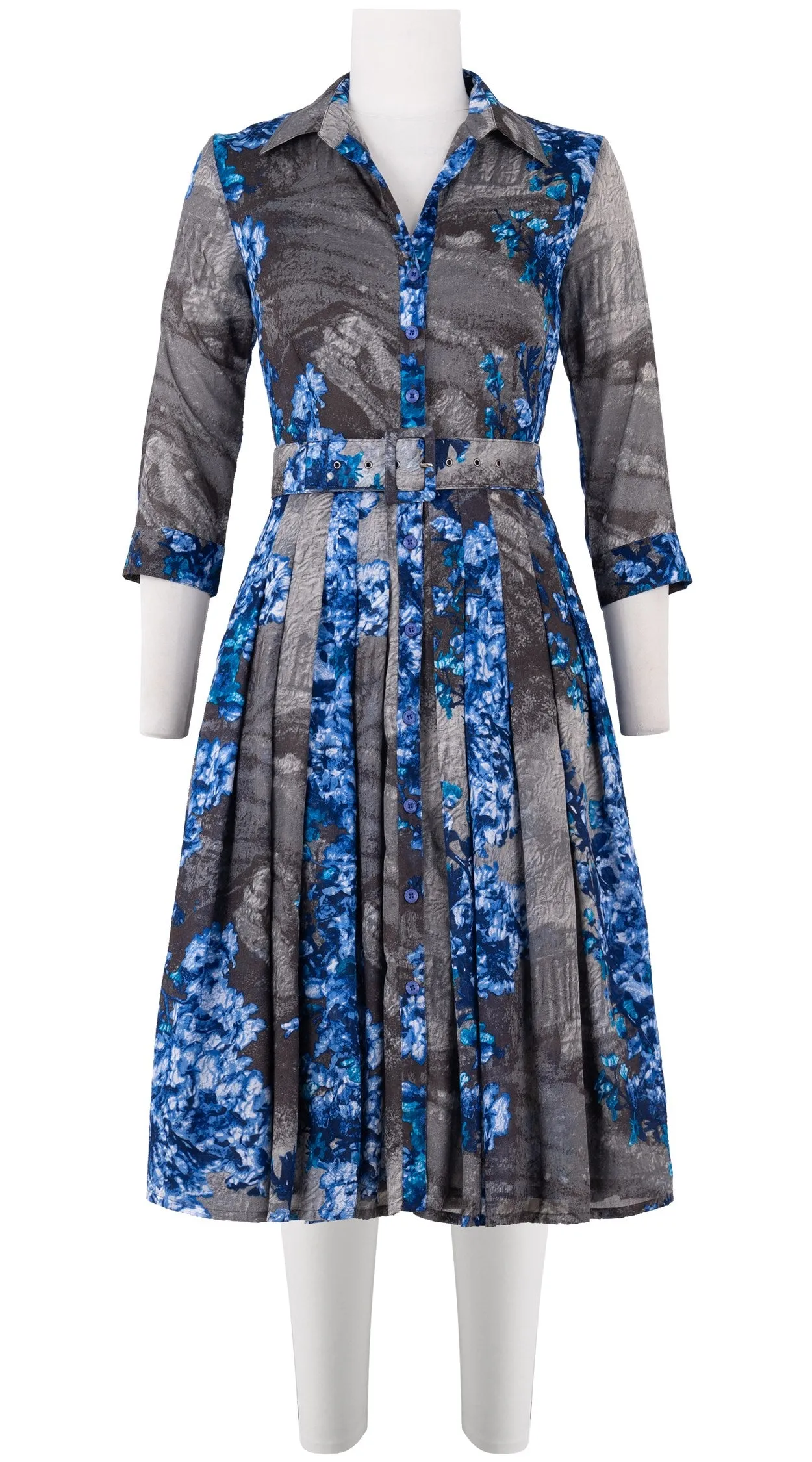 Audrey Dress #4 Shirt Collar 3/4 Sleeve Long Length Cotton Musola (Roman Dawn All Over)