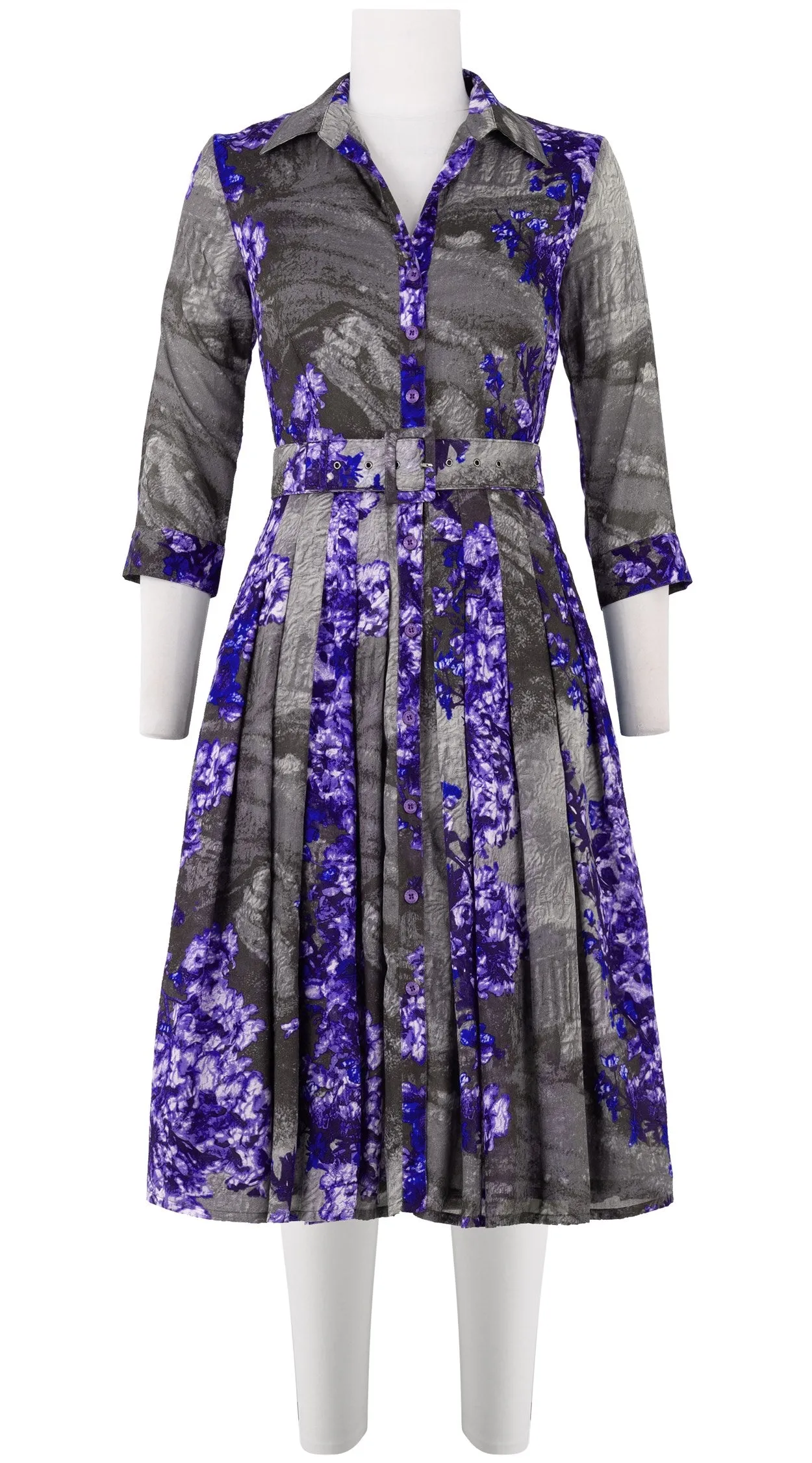 Audrey Dress #4 Shirt Collar 3/4 Sleeve Long Length Cotton Musola (Roman Dawn All Over)