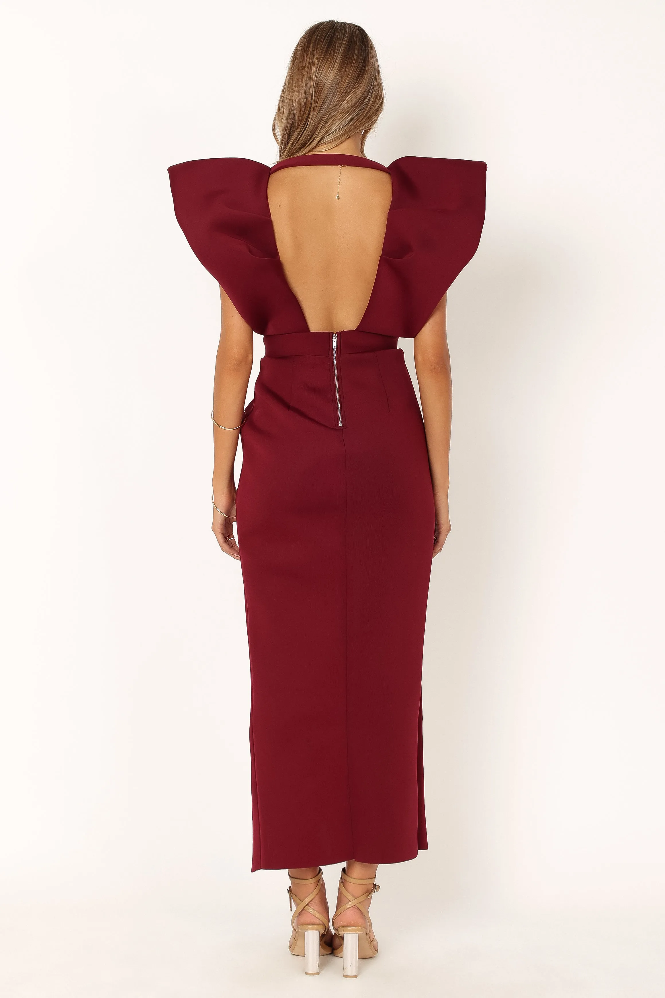 Augie Frill Shoulder Maxi Dress - Burgundy