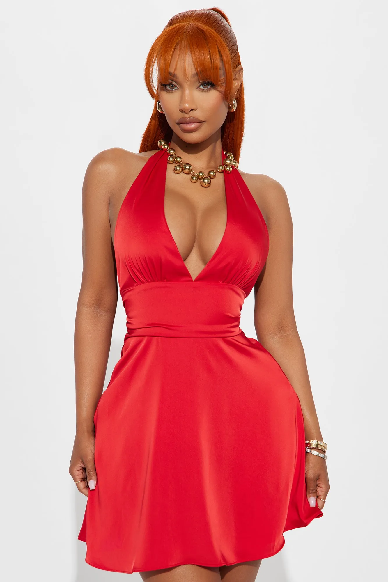 Babette Satin Mini Dress - Red
