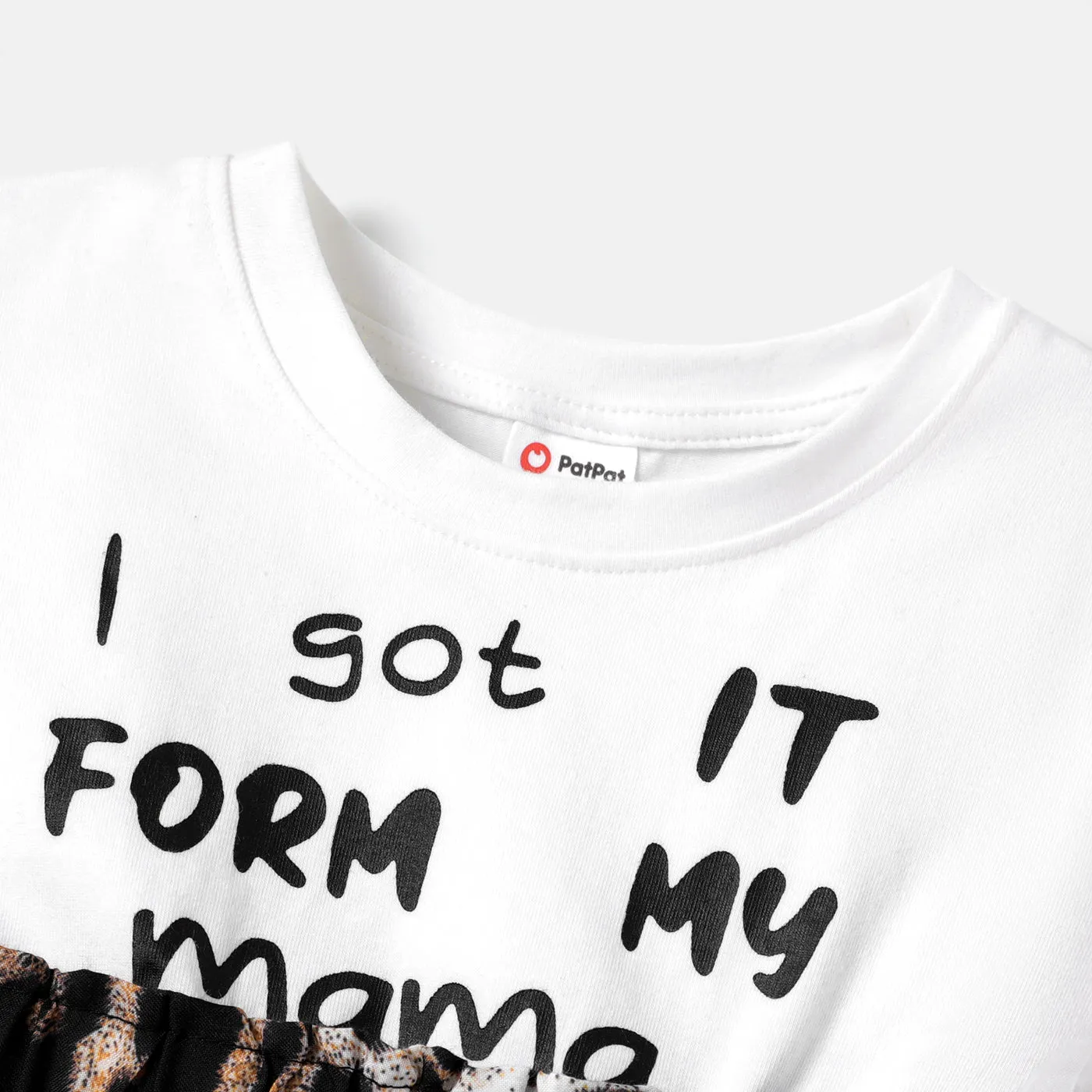 Baby Girl Cotton Cap-sleeve Letter & Leopard Print Spliced Dress