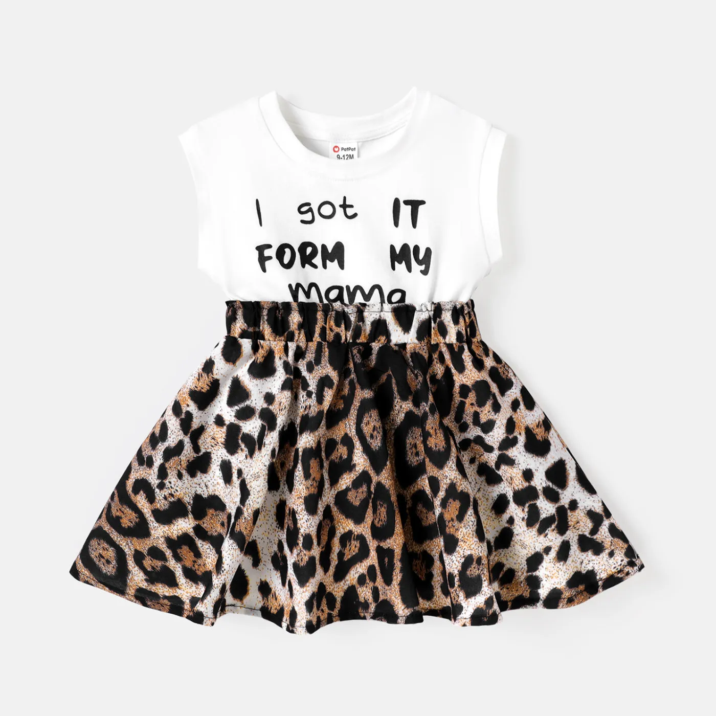 Baby Girl Cotton Cap-sleeve Letter & Leopard Print Spliced Dress