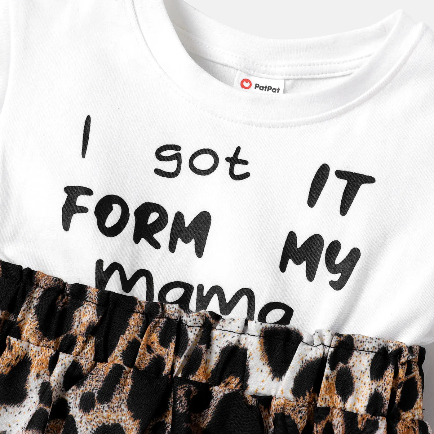 Baby Girl Cotton Cap-sleeve Letter & Leopard Print Spliced Dress