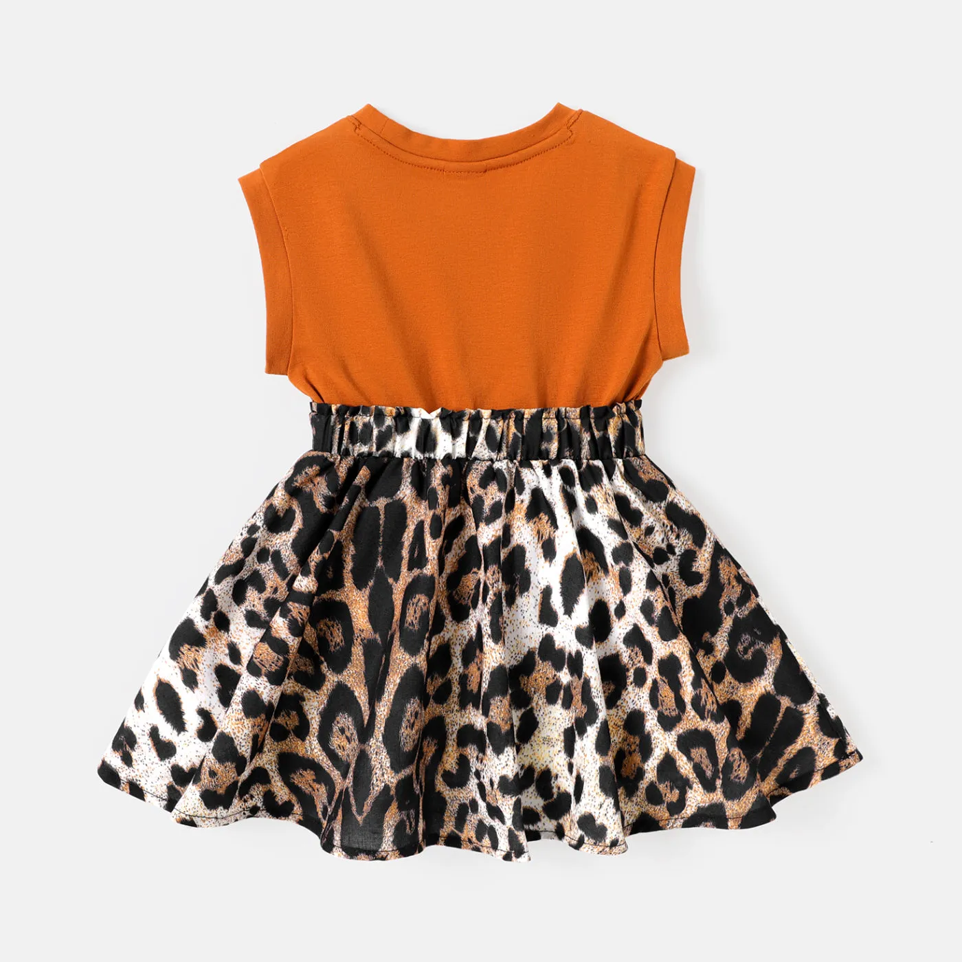 Baby Girl Cotton Cap-sleeve Letter & Leopard Print Spliced Dress
