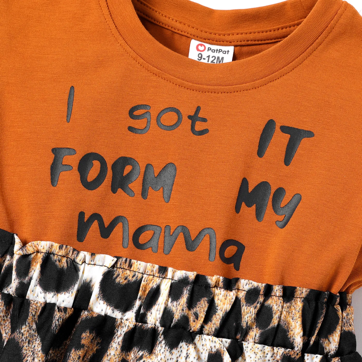 Baby Girl Cotton Cap-sleeve Letter & Leopard Print Spliced Dress