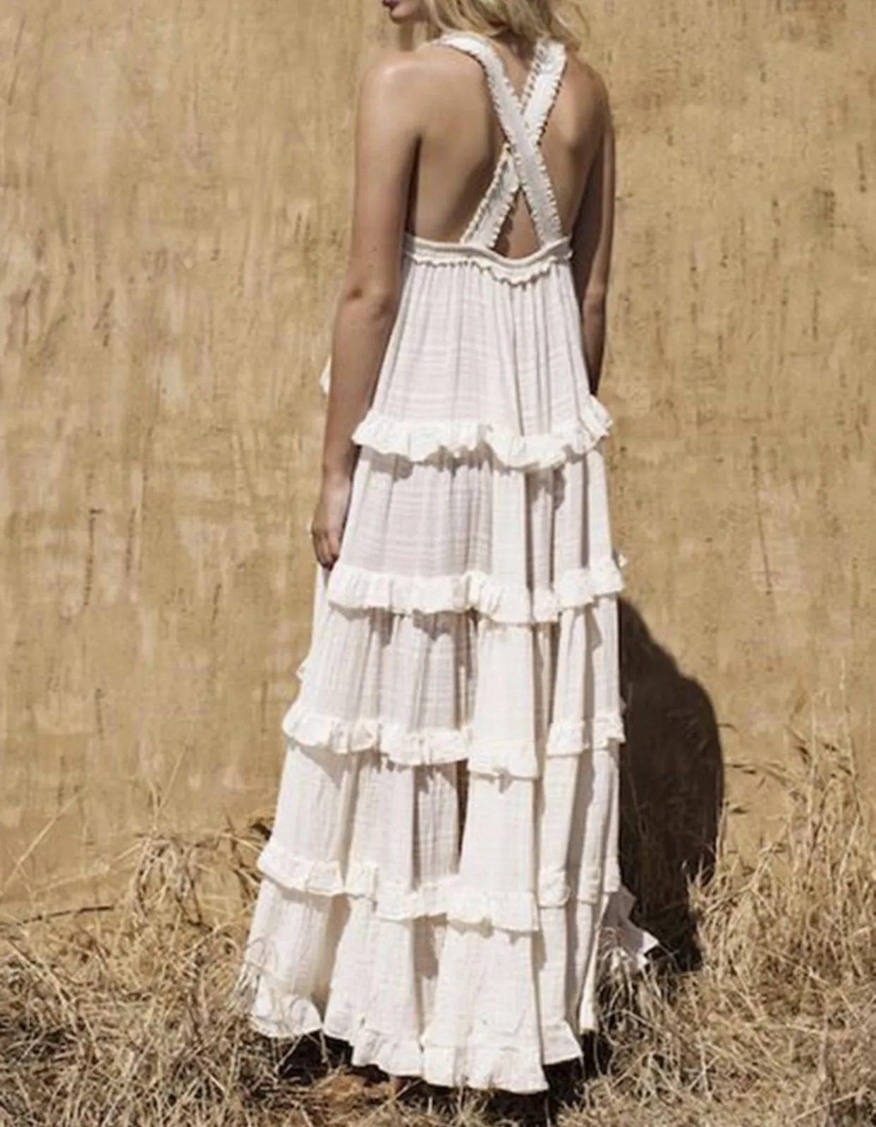 BACK CROSS STRAP MAXI DRESS STINYA