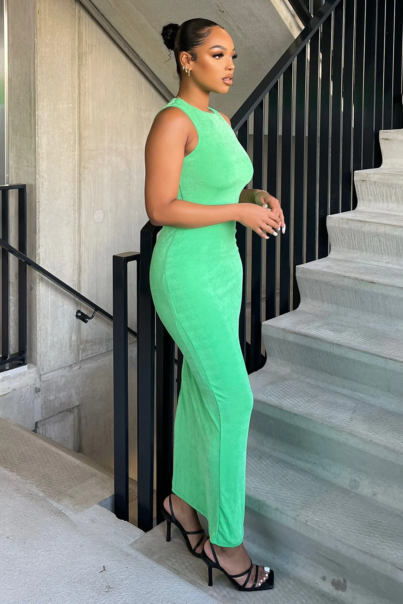 Back In Town Slinky Maxi Dress - Green