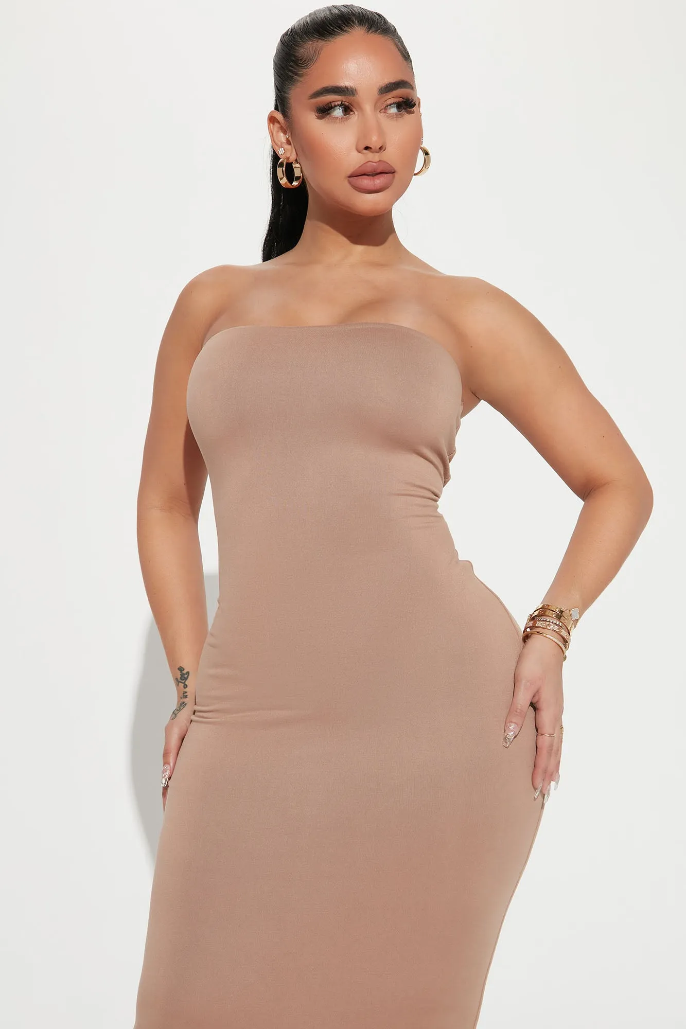Back To Basic Midi Dress - Taupe