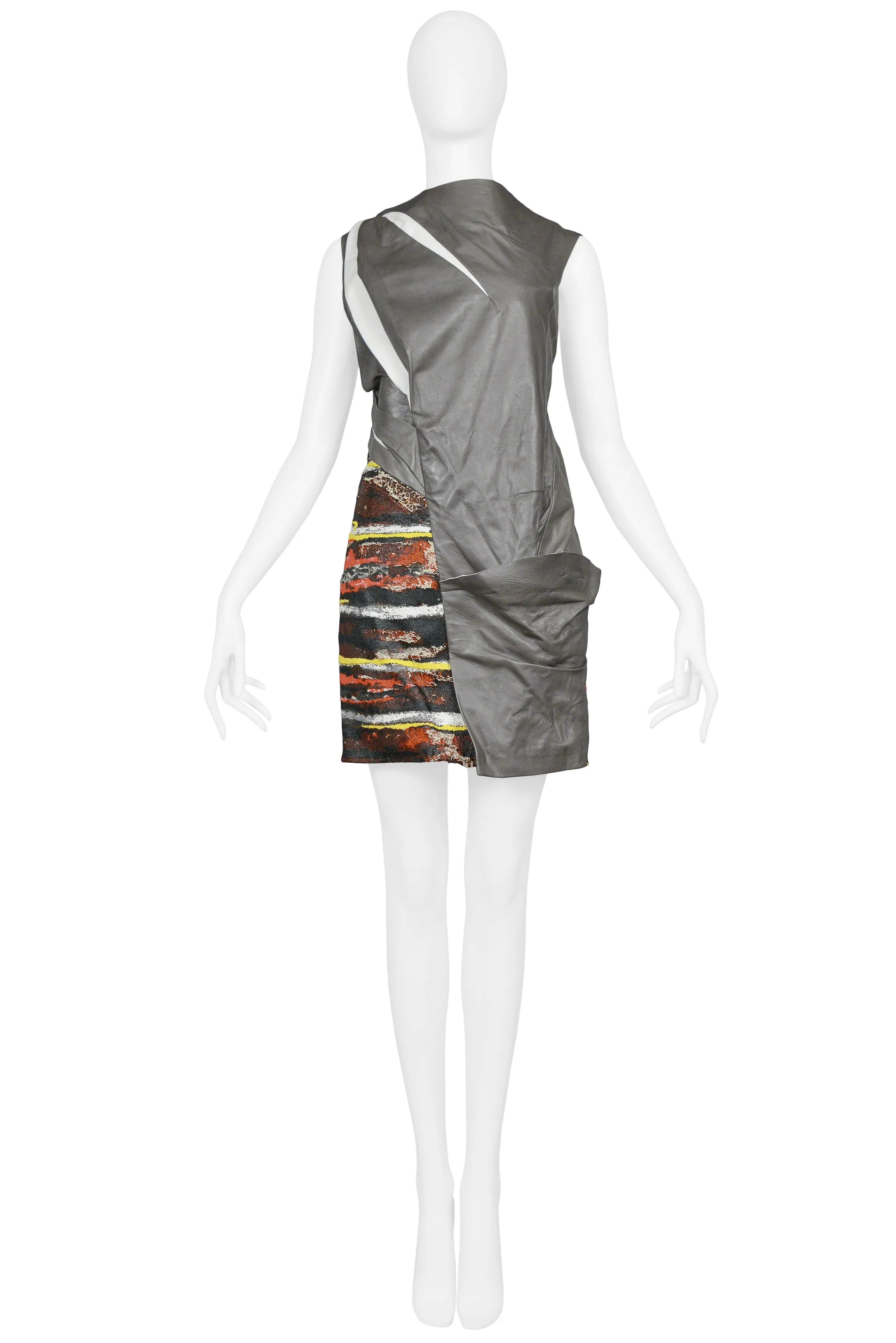BALENCIAGA FUTURISTIC GREY LEATHER & PRINT DRESS 2010