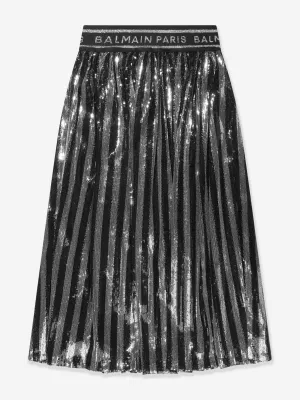 Balmain Girls Pleated Skirt in Silver