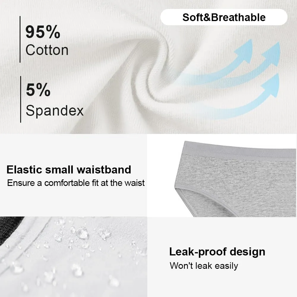 Battewa Leak Proof Underwear for Women Incontinence Underwear Teens Ladies Cotton Leakproof Panties Bikini Absorbent 40ml,3Pack (3Color,Medium)