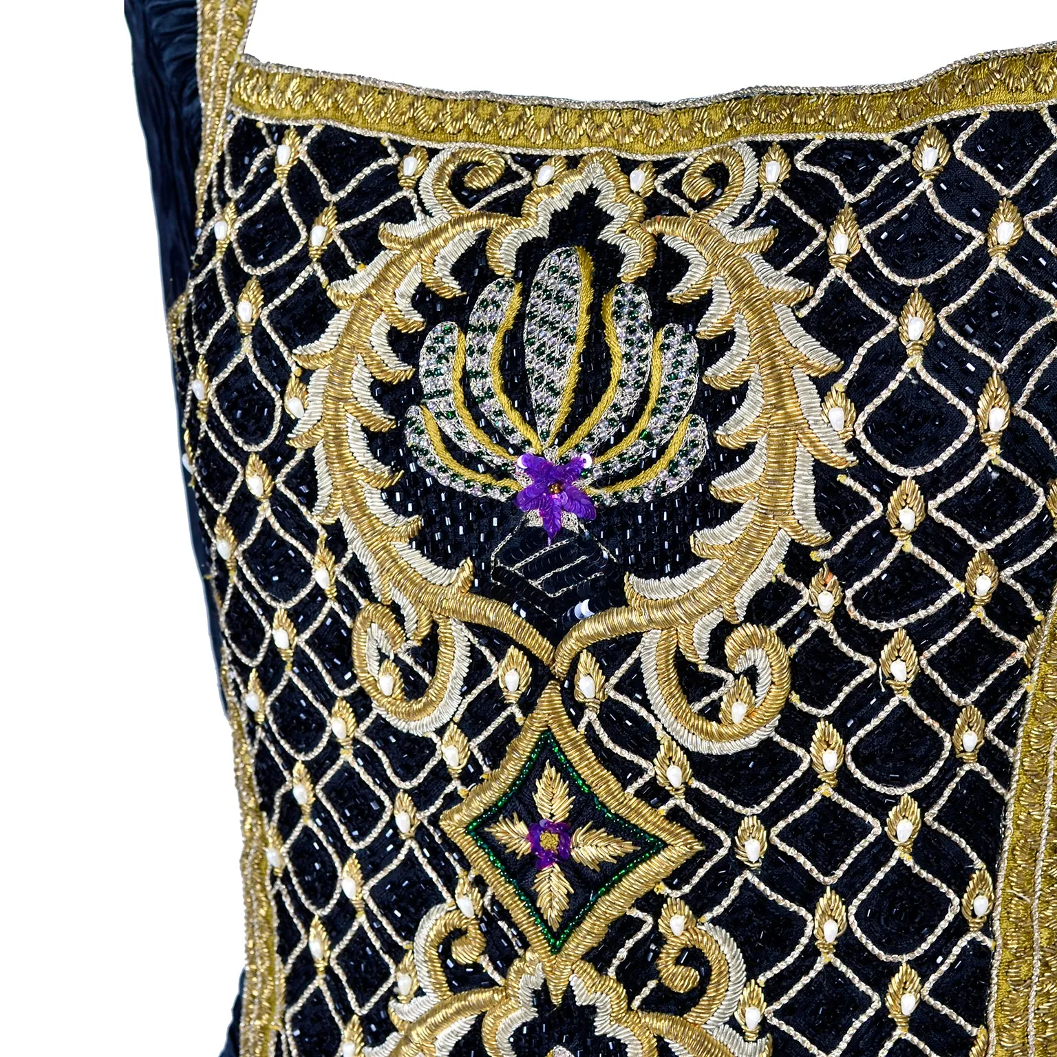 Beaded Mary McFadden Couture Black Dress w/ Gold Metallic Embroidery