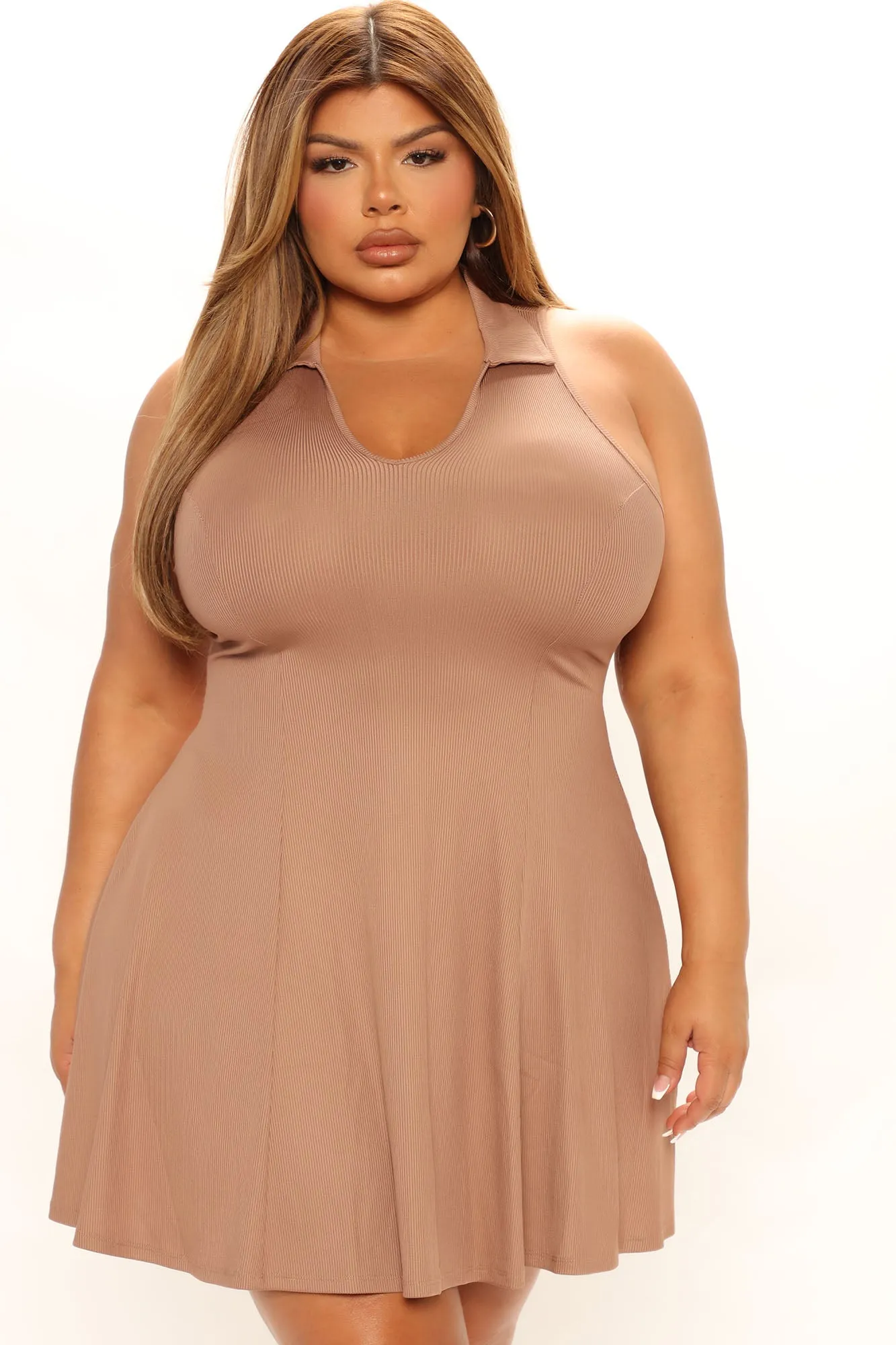 Becca Fit And Flare Mini Dress - Taupe